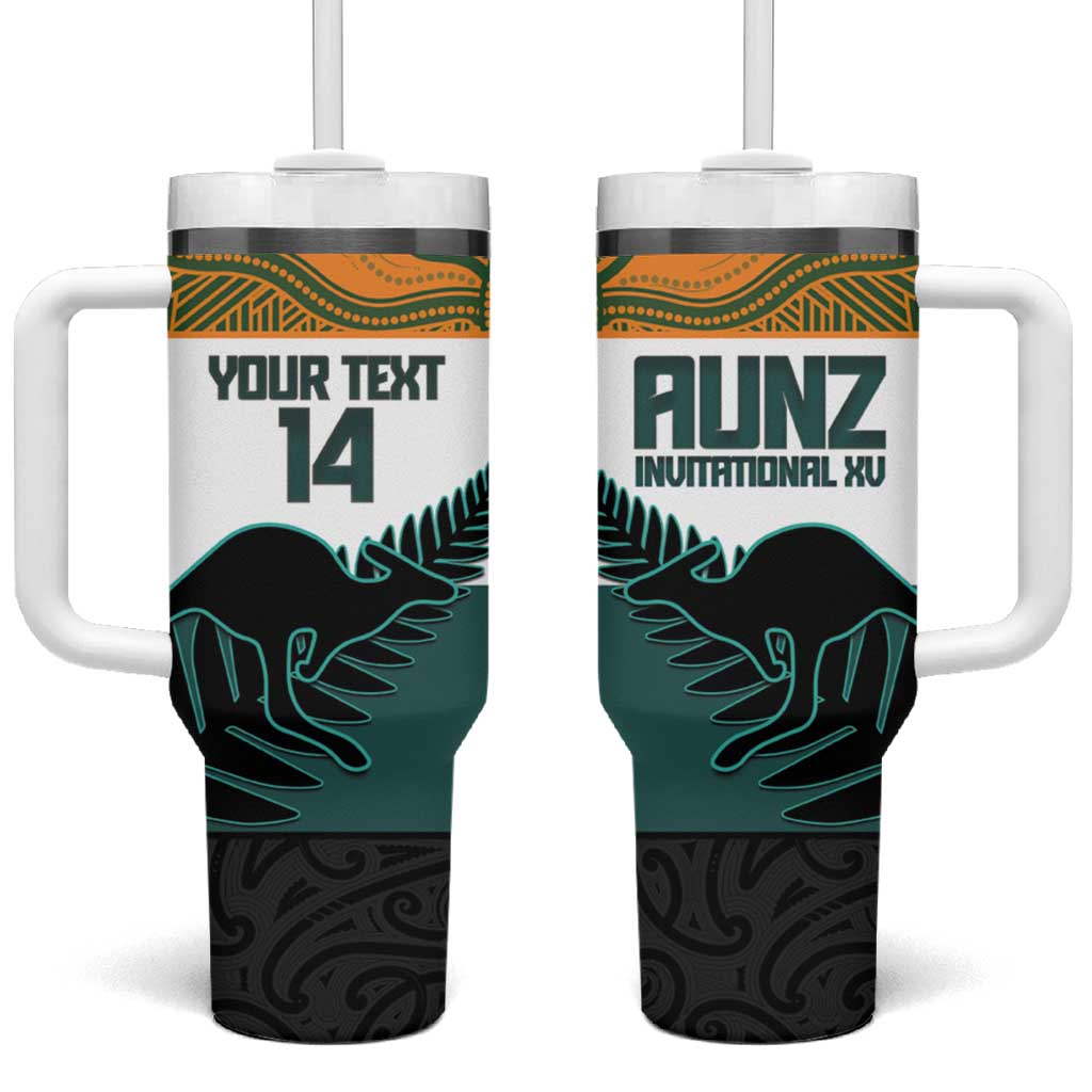 AUNZ Rugby Custom Tumbler With Handle Australia Kangaroo New Zealand Silver Fern - Aussie Hoodie