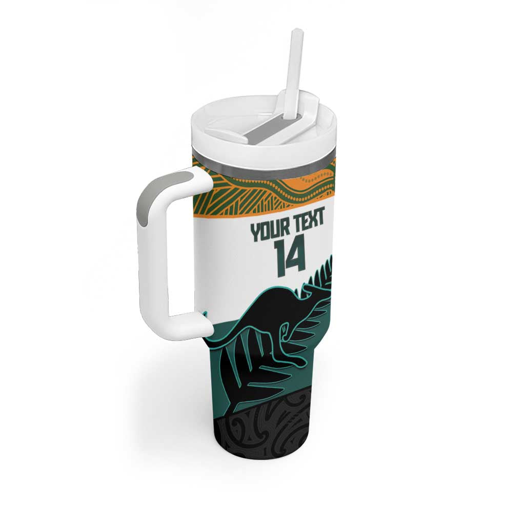 AUNZ Rugby Custom Tumbler With Handle Australia Kangaroo New Zealand Silver Fern - Aussie Hoodie
