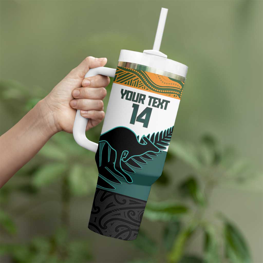 AUNZ Rugby Custom Tumbler With Handle Australia Kangaroo New Zealand Silver Fern - Aussie Hoodie