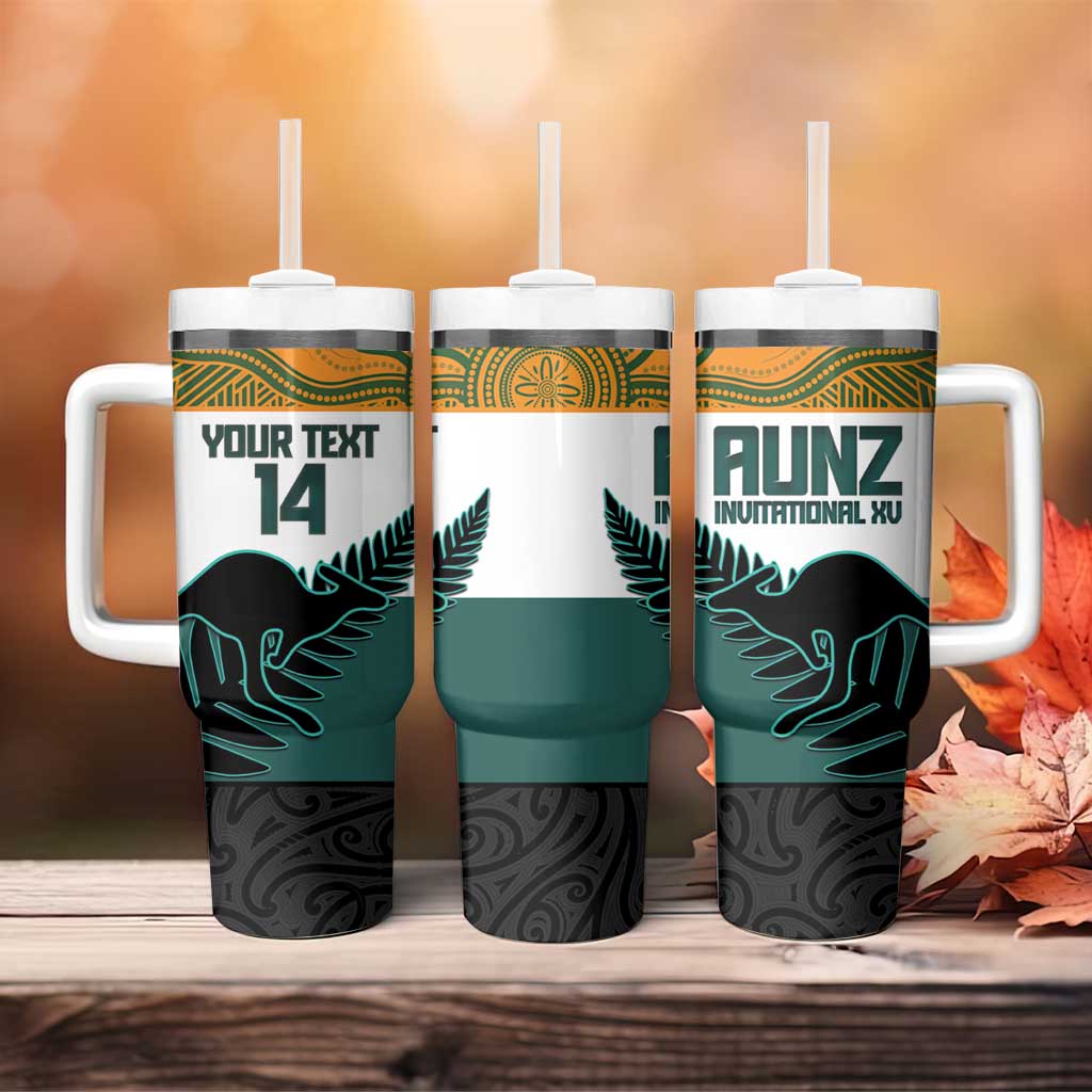 AUNZ Rugby Custom Tumbler With Handle Australia Kangaroo New Zealand Silver Fern - Aussie Hoodie