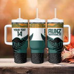 AUNZ Rugby Custom Tumbler With Handle Australia Kangaroo New Zealand Silver Fern - Aussie Hoodie