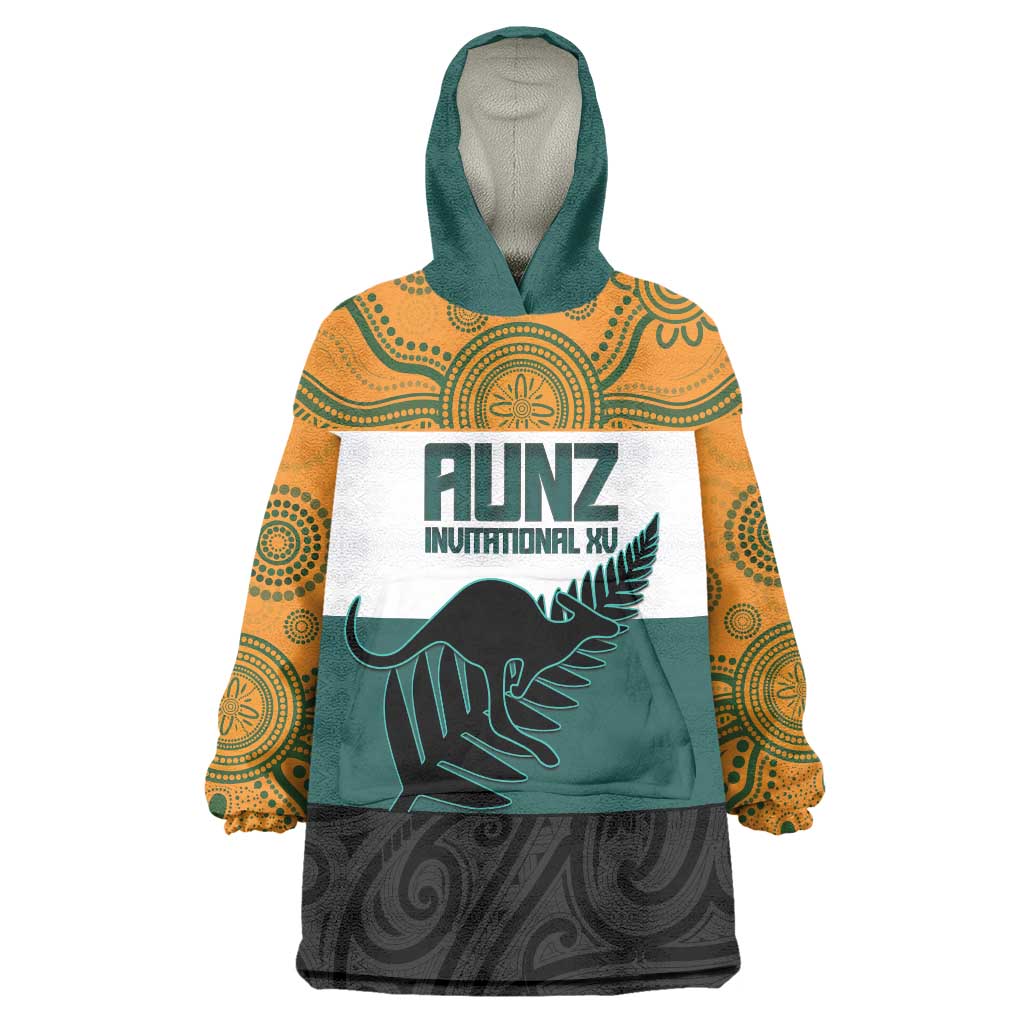 AUNZ Rugby Custom Wearable Blanket Hoodie Australia Kangaroo New Zealand Silver Fern - Aussie Hoodie