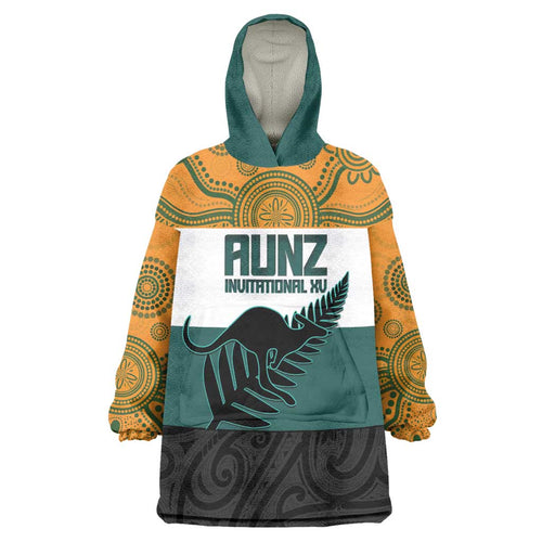 AUNZ Rugby Custom Wearable Blanket Hoodie Australia Kangaroo New Zealand Silver Fern - Aussie Hoodie
