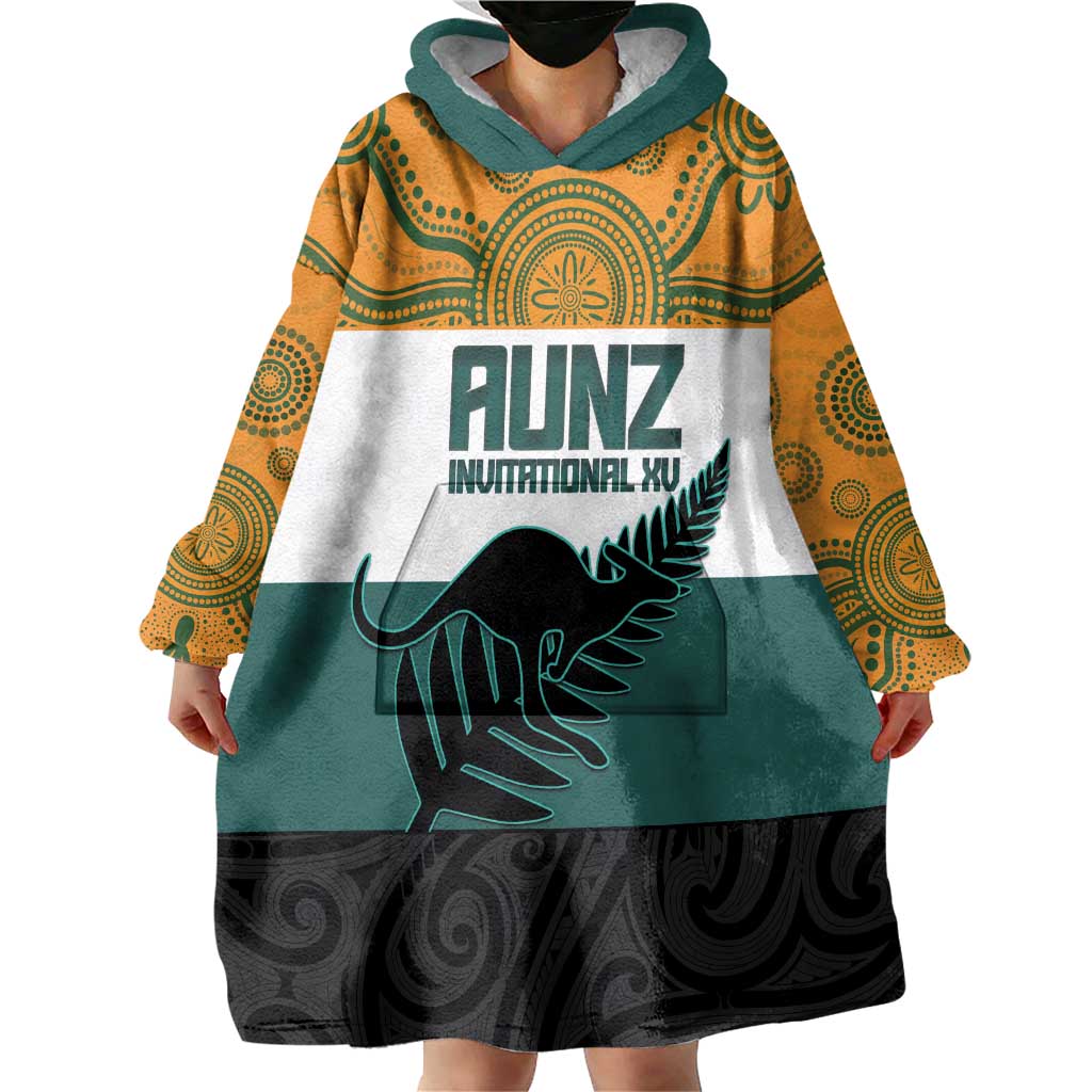 AUNZ Rugby Custom Wearable Blanket Hoodie Australia Kangaroo New Zealand Silver Fern - Aussie Hoodie