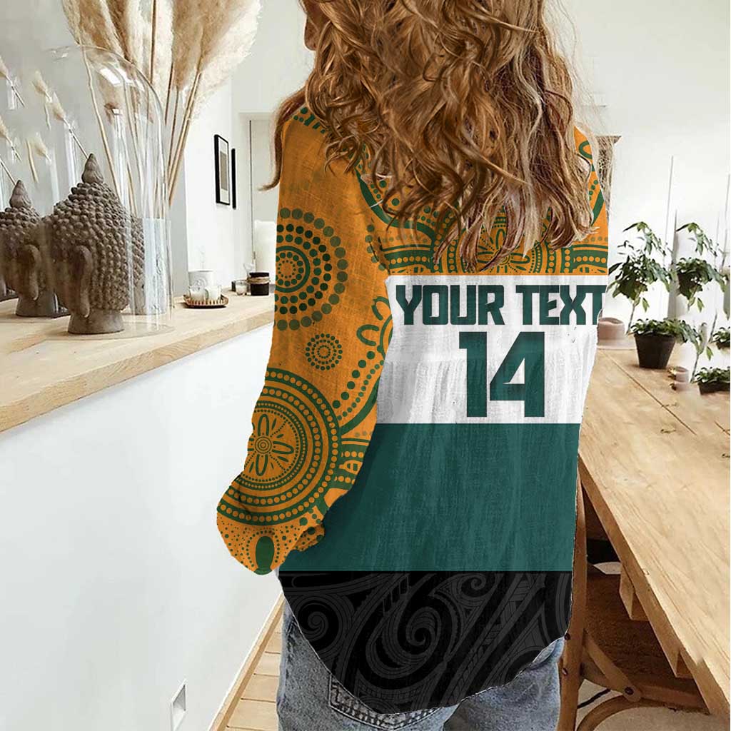 AUNZ Rugby Custom Women Casual Shirt Australia Kangaroo New Zealand Silver Fern - Aussie Hoodie