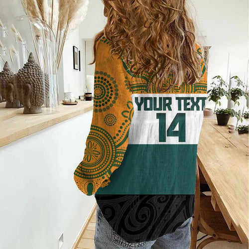 AUNZ Rugby Custom Women Casual Shirt Australia Kangaroo New Zealand Silver Fern - Aussie Hoodie