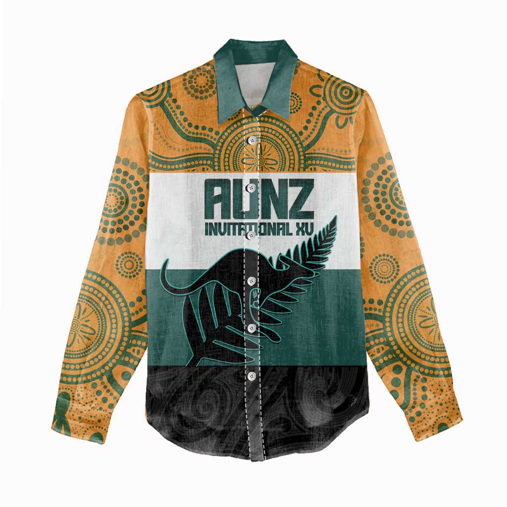 AUNZ Rugby Custom Women Casual Shirt Australia Kangaroo New Zealand Silver Fern - Aussie Hoodie
