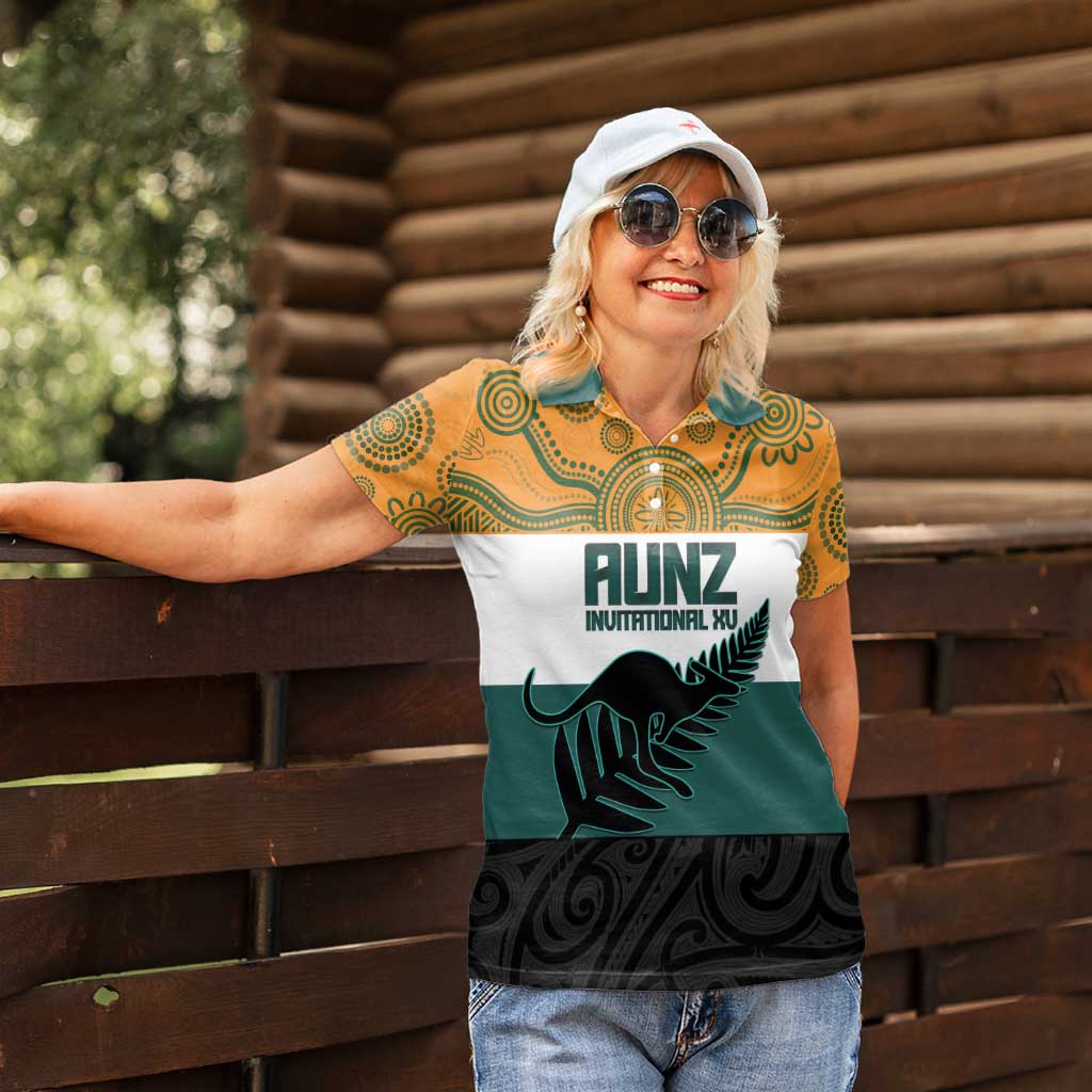 AUNZ Rugby Custom Women Polo Shirt Australia Kangaroo New Zealand Silver Fern - Aussie Hoodie