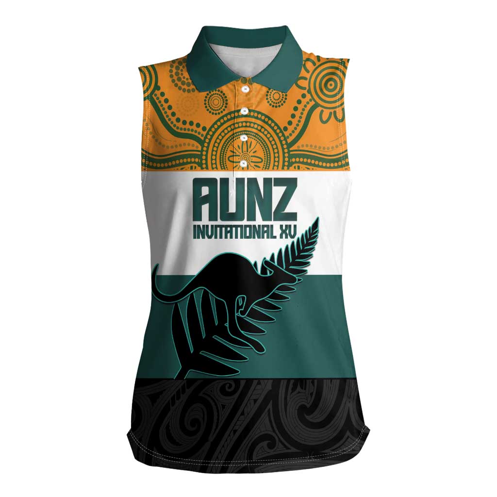 AUNZ Rugby Custom Women Sleeveless Polo Shirt Australia Kangaroo New Zealand Silver Fern - Aussie Hoodie