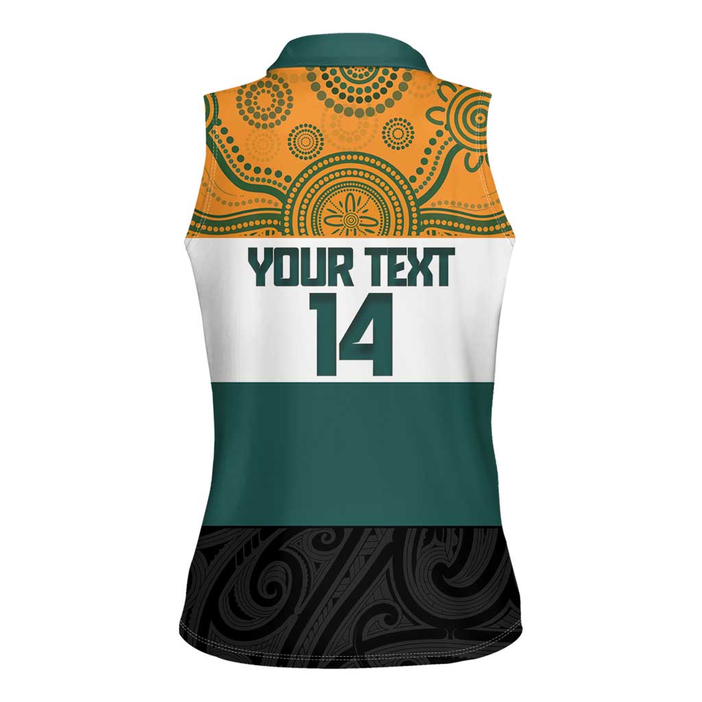 AUNZ Rugby Custom Women Sleeveless Polo Shirt Australia Kangaroo New Zealand Silver Fern - Aussie Hoodie