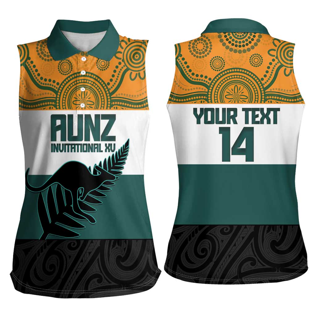 AUNZ Rugby Custom Women Sleeveless Polo Shirt Australia Kangaroo New Zealand Silver Fern - Aussie Hoodie
