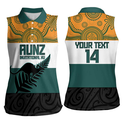 AUNZ Rugby Custom Women Sleeveless Polo Shirt Australia Kangaroo New Zealand Silver Fern - Aussie Hoodie