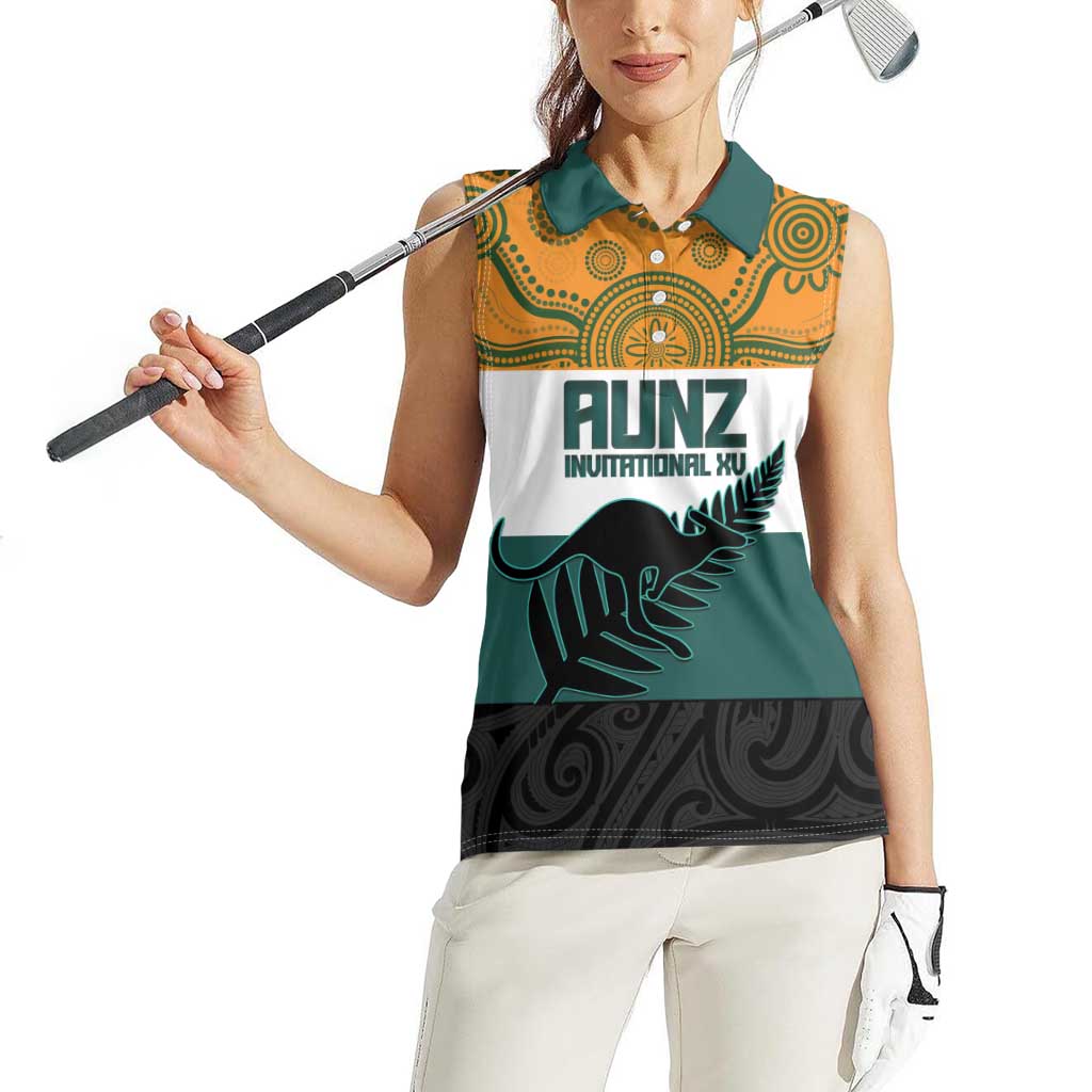 AUNZ Rugby Custom Women Sleeveless Polo Shirt Australia Kangaroo New Zealand Silver Fern - Aussie Hoodie