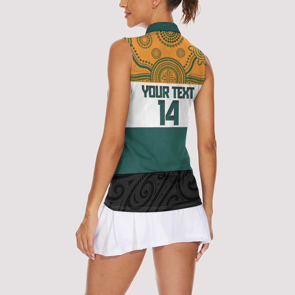 AUNZ Rugby Custom Women Sleeveless Polo Shirt Australia Kangaroo New Zealand Silver Fern - Aussie Hoodie