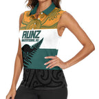 AUNZ Rugby Custom Women Sleeveless Polo Shirt Australia Kangaroo New Zealand Silver Fern - Aussie Hoodie