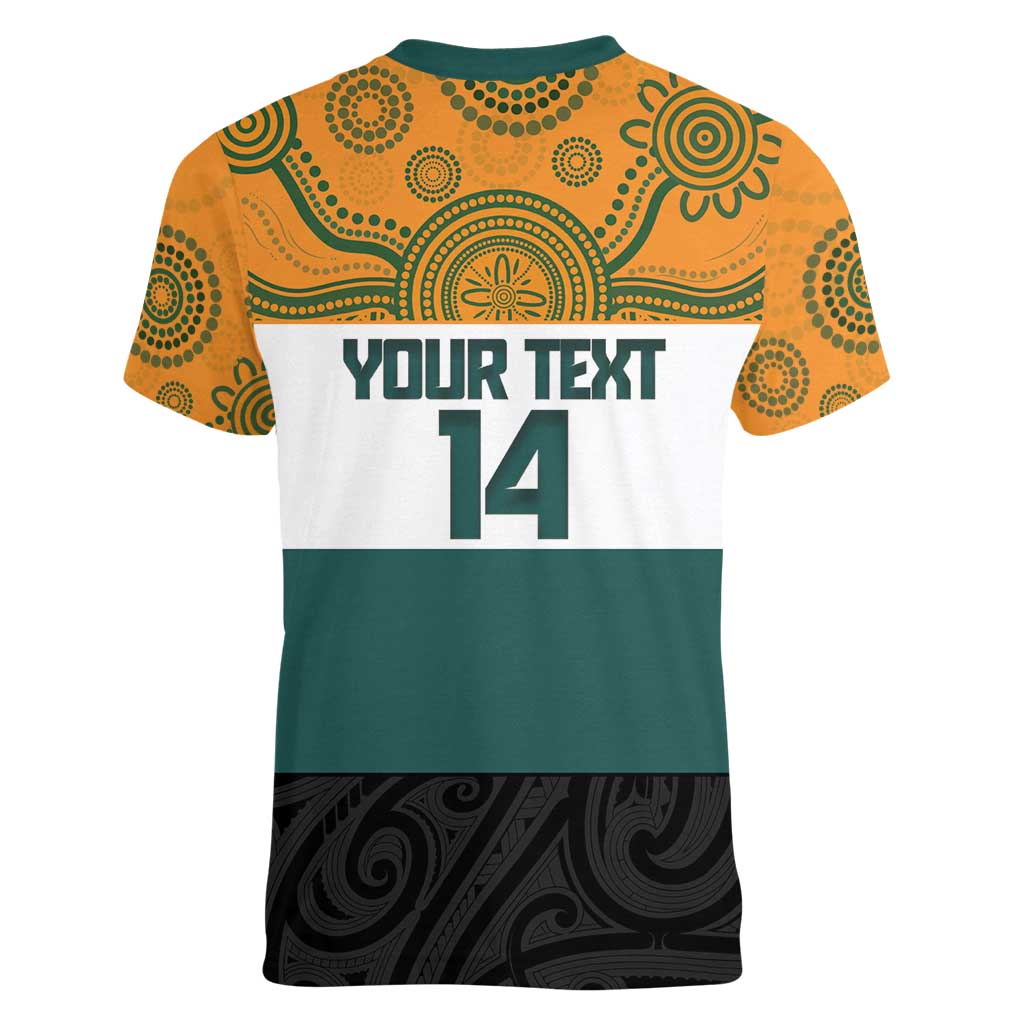 AUNZ Rugby Custom Women V-Neck T-Shirt Australia Kangaroo New Zealand Silver Fern - Aussie Hoodie