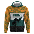 AUNZ Rugby Custom Zip Hoodie Australia Kangaroo New Zealand Silver Fern - Aussie Hoodie