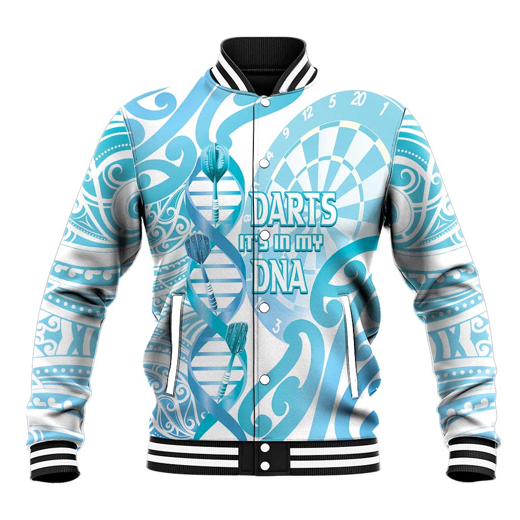 Personalised New Zealand Darts Baseball Jacket Aotearoa Maori Its In My DNA White - Aussie Hoodie