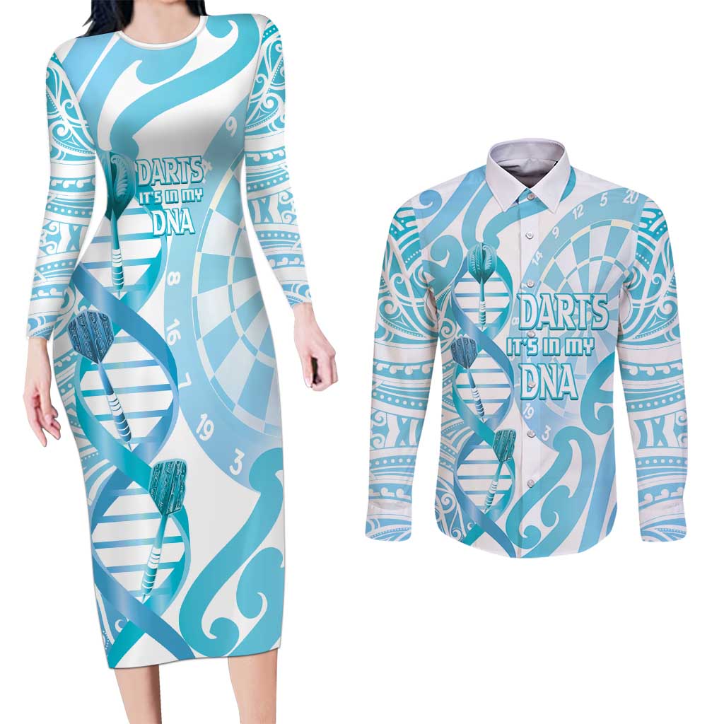 Personalised New Zealand Darts Couples Matching Long Sleeve Bodycon Dress and Long Sleeve Button Shirt Aotearoa Maori Its In My DNA White - Aussie Hoodie