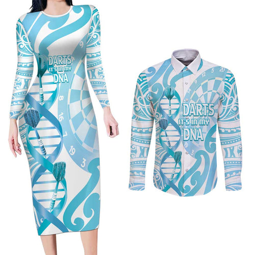 Personalised New Zealand Darts Couples Matching Long Sleeve Bodycon Dress and Long Sleeve Button Shirt Aotearoa Maori Its In My DNA White - Aussie Hoodie