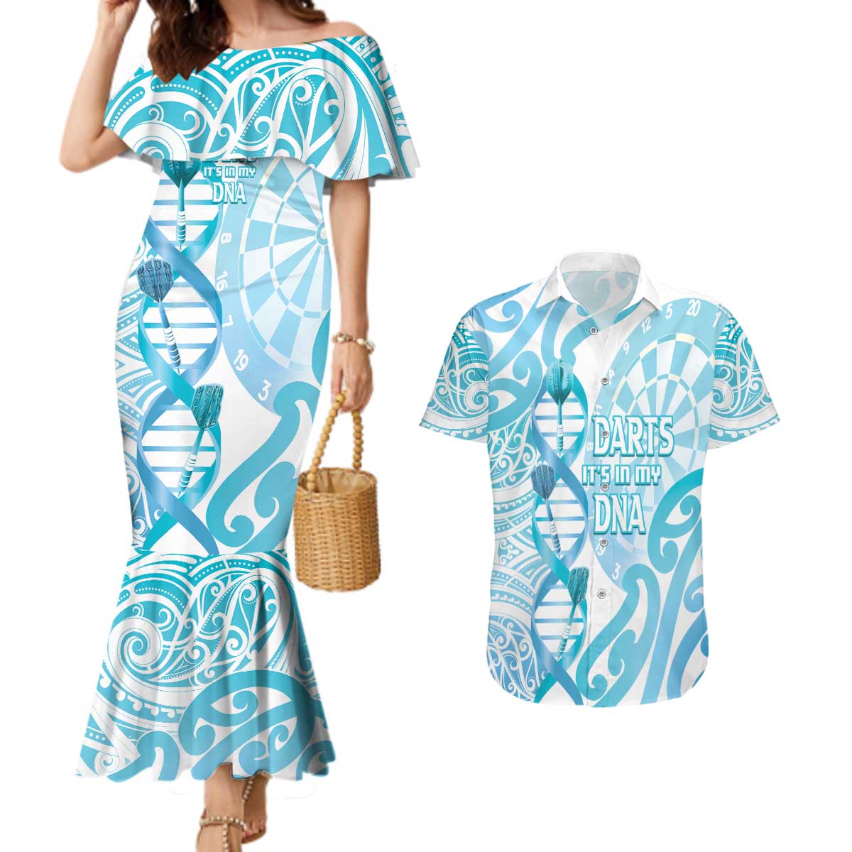 Personalised New Zealand Darts Couples Matching Mermaid Dress and Hawaiian Shirt Aotearoa Maori Its In My DNA White - Aussie Hoodie