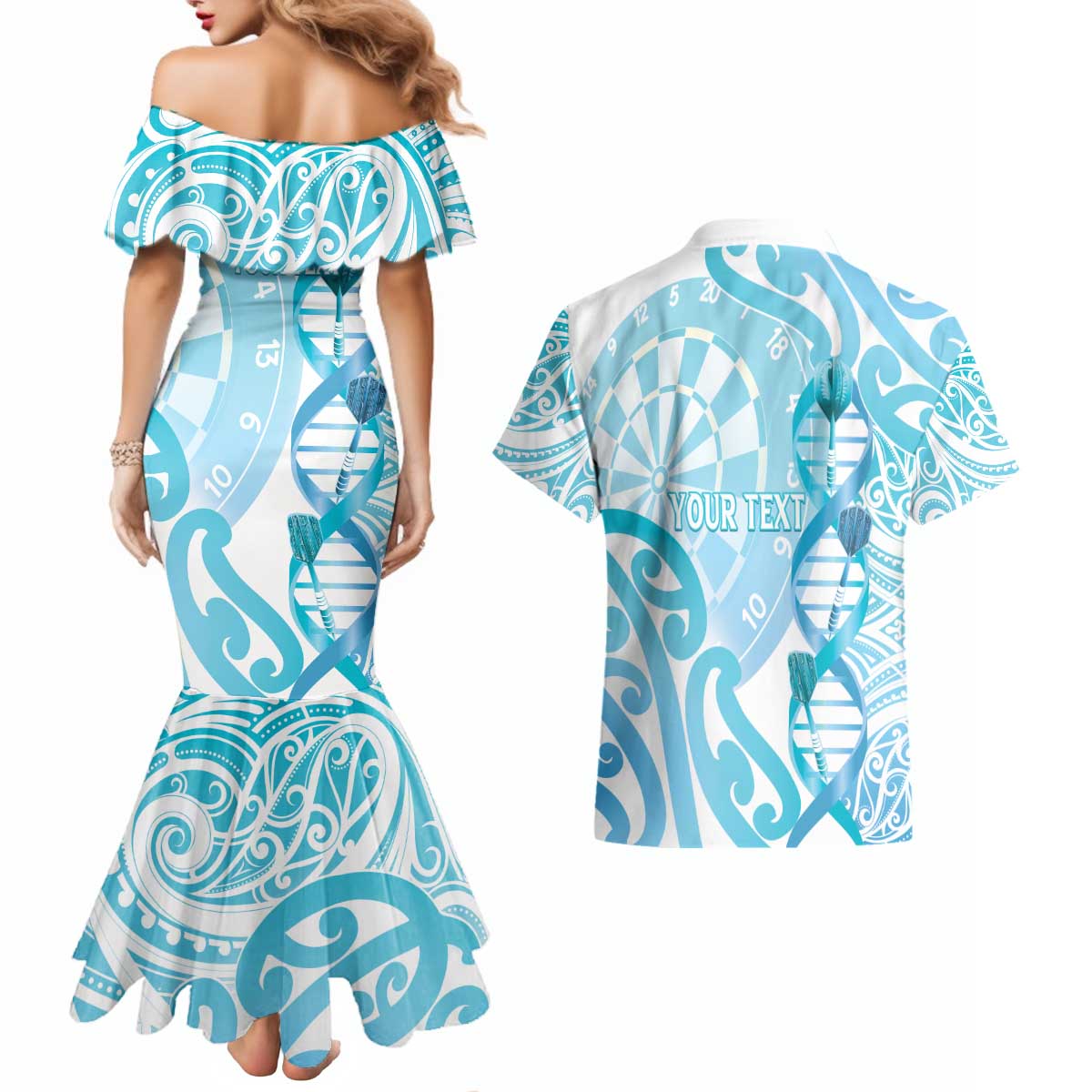 Personalised New Zealand Darts Couples Matching Mermaid Dress and Hawaiian Shirt Aotearoa Maori Its In My DNA White - Aussie Hoodie