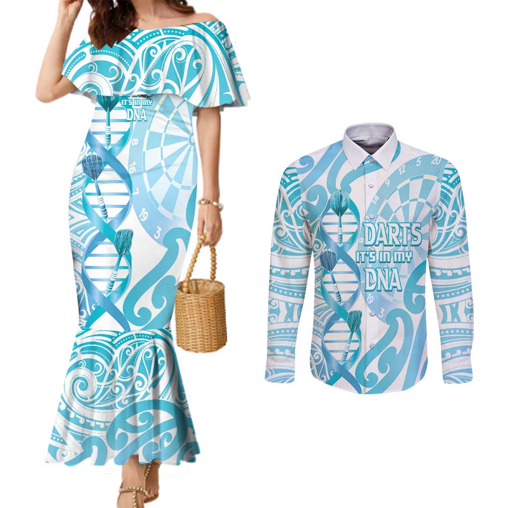Personalised New Zealand Darts Couples Matching Mermaid Dress and Long Sleeve Button Shirt Aotearoa Maori Its In My DNA White - Aussie Hoodie