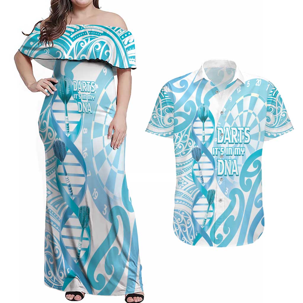 Personalised New Zealand Darts Couples Matching Off Shoulder Maxi Dress and Hawaiian Shirt Aotearoa Maori Its In My DNA White - Aussie Hoodie