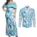 Personalised New Zealand Darts Couples Matching Off Shoulder Maxi Dress and Long Sleeve Button Shirt Aotearoa Maori Its In My DNA White - Aussie Hoodie