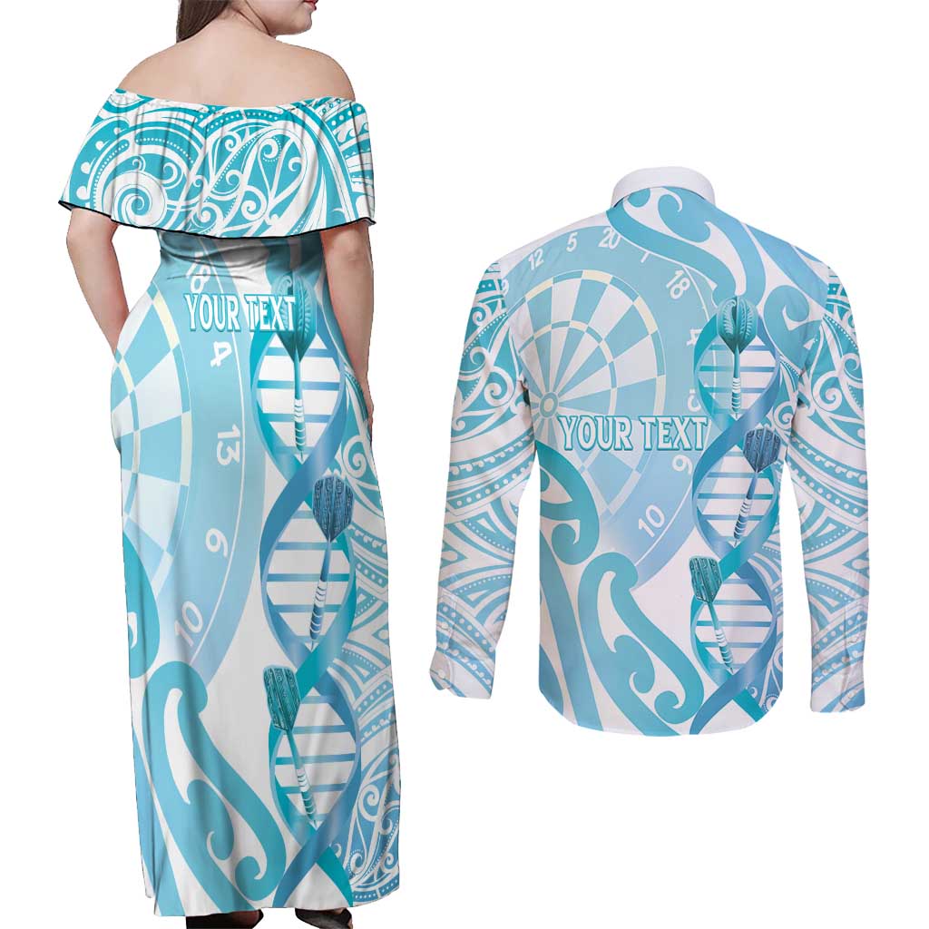 Personalised New Zealand Darts Couples Matching Off Shoulder Maxi Dress and Long Sleeve Button Shirt Aotearoa Maori Its In My DNA White - Aussie Hoodie