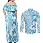 Personalised New Zealand Darts Couples Matching Off Shoulder Maxi Dress and Long Sleeve Button Shirt Aotearoa Maori Its In My DNA White - Aussie Hoodie