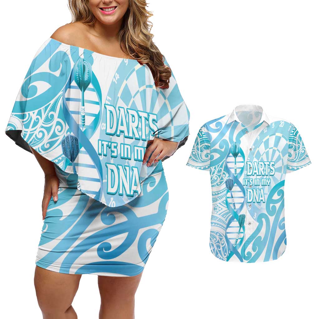 Personalised New Zealand Darts Couples Matching Off Shoulder Short Dress and Hawaiian Shirt Aotearoa Maori Its In My DNA White - Aussie Hoodie