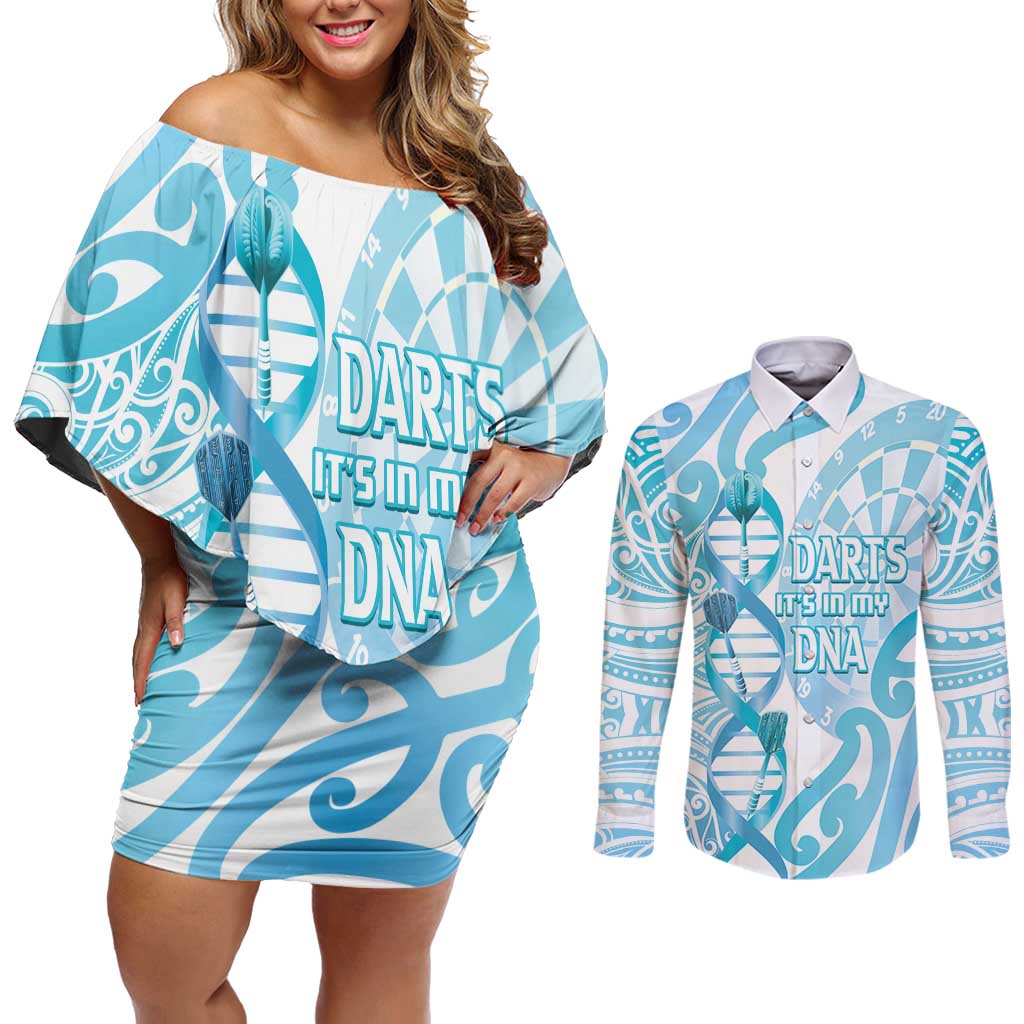 Personalised New Zealand Darts Couples Matching Off Shoulder Short Dress and Long Sleeve Button Shirt Aotearoa Maori Its In My DNA White - Aussie Hoodie