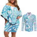 Personalised New Zealand Darts Couples Matching Off Shoulder Short Dress and Long Sleeve Button Shirt Aotearoa Maori Its In My DNA White - Aussie Hoodie