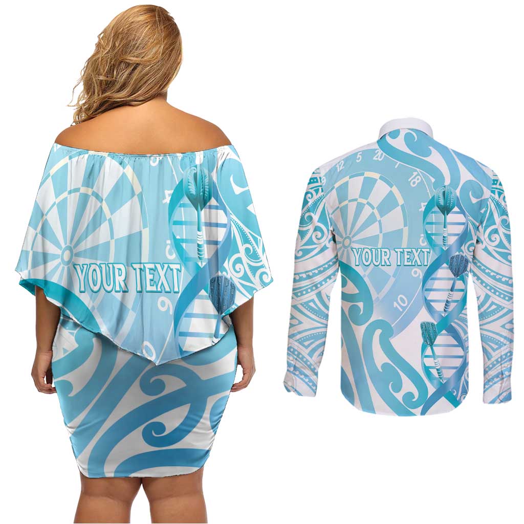Personalised New Zealand Darts Couples Matching Off Shoulder Short Dress and Long Sleeve Button Shirt Aotearoa Maori Its In My DNA White - Aussie Hoodie
