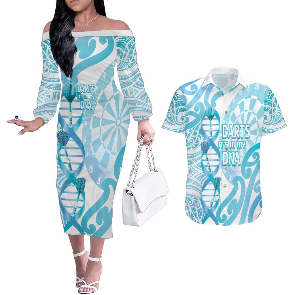 Personalised New Zealand Darts Couples Matching Off The Shoulder Long Sleeve Dress and Hawaiian Shirt Aotearoa Maori Its In My DNA White - Aussie Hoodie