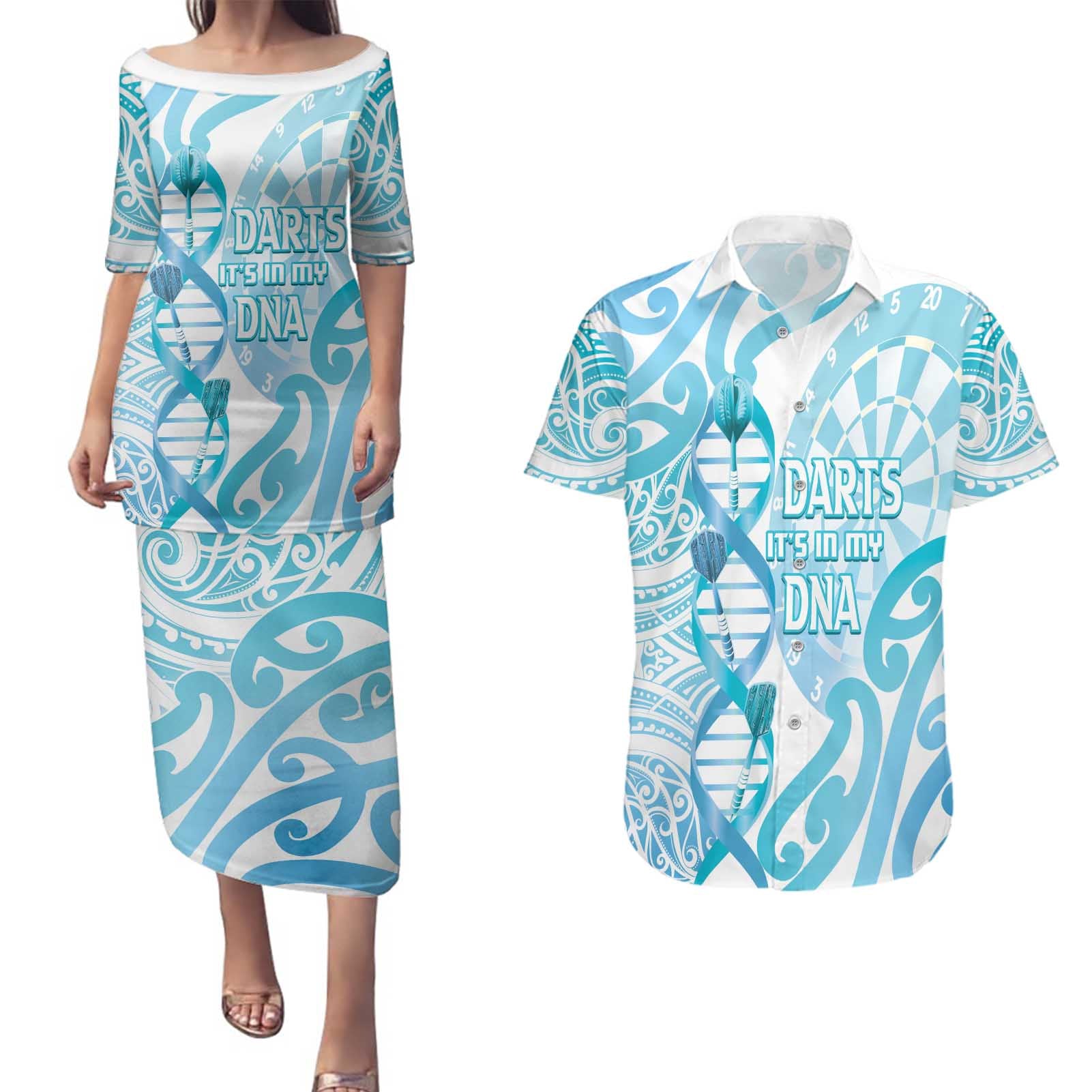 Personalised New Zealand Darts Couples Matching Puletasi and Hawaiian Shirt Aotearoa Maori Its In My DNA White - Aussie Hoodie