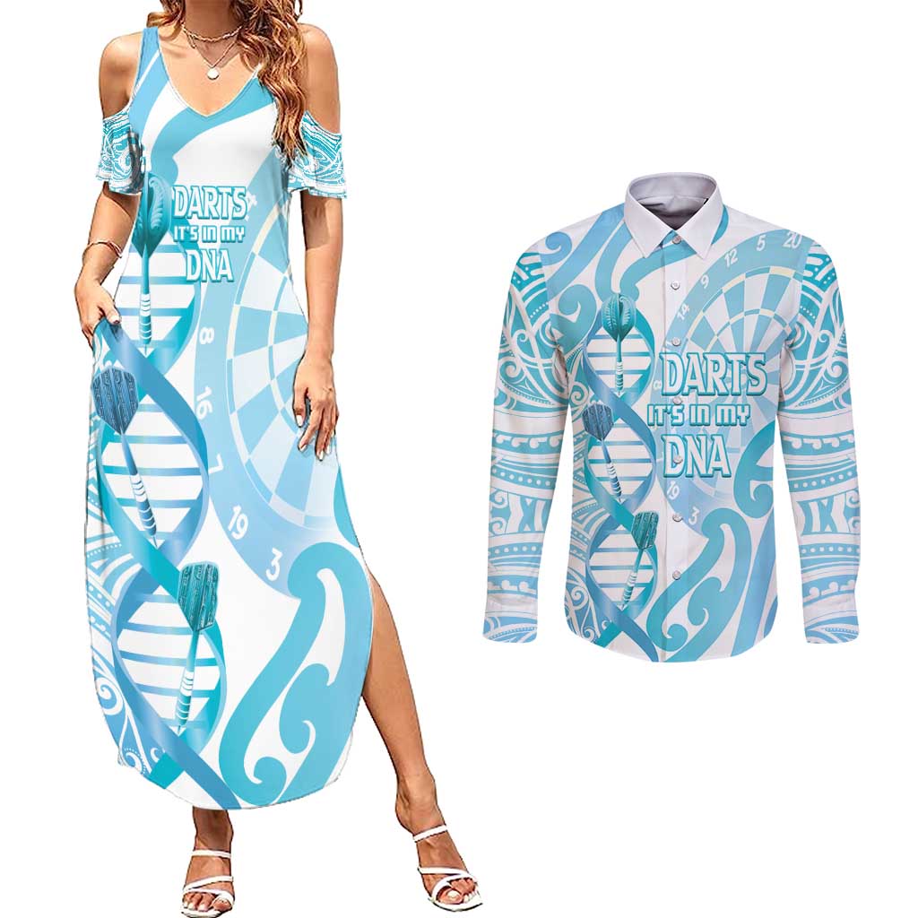 Personalised New Zealand Darts Couples Matching Summer Maxi Dress and Long Sleeve Button Shirt Aotearoa Maori Its In My DNA White - Aussie Hoodie