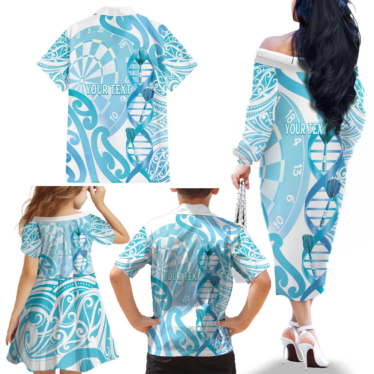 Personalised New Zealand Darts Family Matching Off The Shoulder Long Sleeve Dress and Hawaiian Shirt Aotearoa Maori Its In My DNA White - Aussie Hoodie