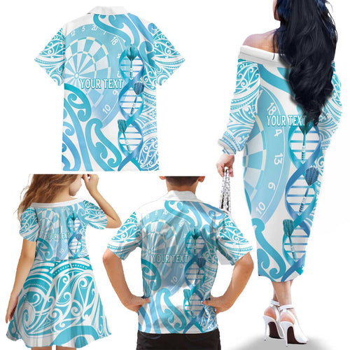 Personalised New Zealand Darts Family Matching Off The Shoulder Long Sleeve Dress and Hawaiian Shirt Aotearoa Maori Its In My DNA White - Aussie Hoodie