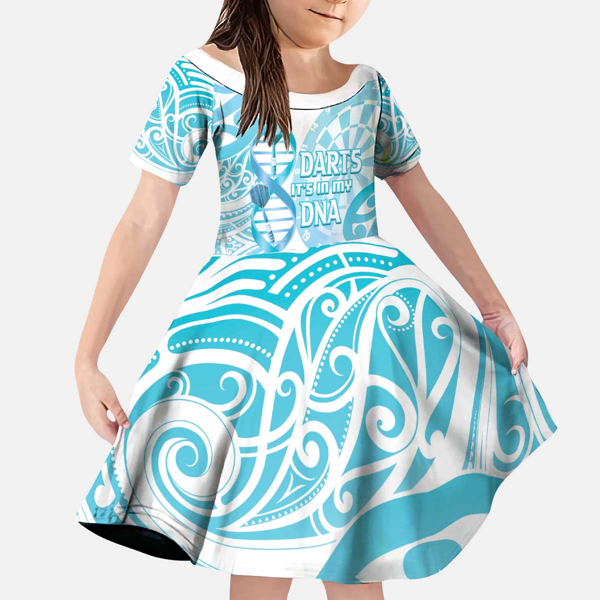 Personalised New Zealand Darts Kid Short Sleeve Dress Aotearoa Maori Its In My DNA White - Aussie Hoodie
