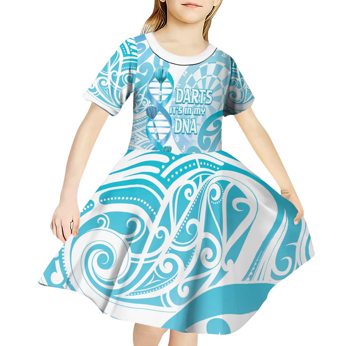 Personalised New Zealand Darts Kid Short Sleeve Dress Aotearoa Maori Its In My DNA White - Aussie Hoodie