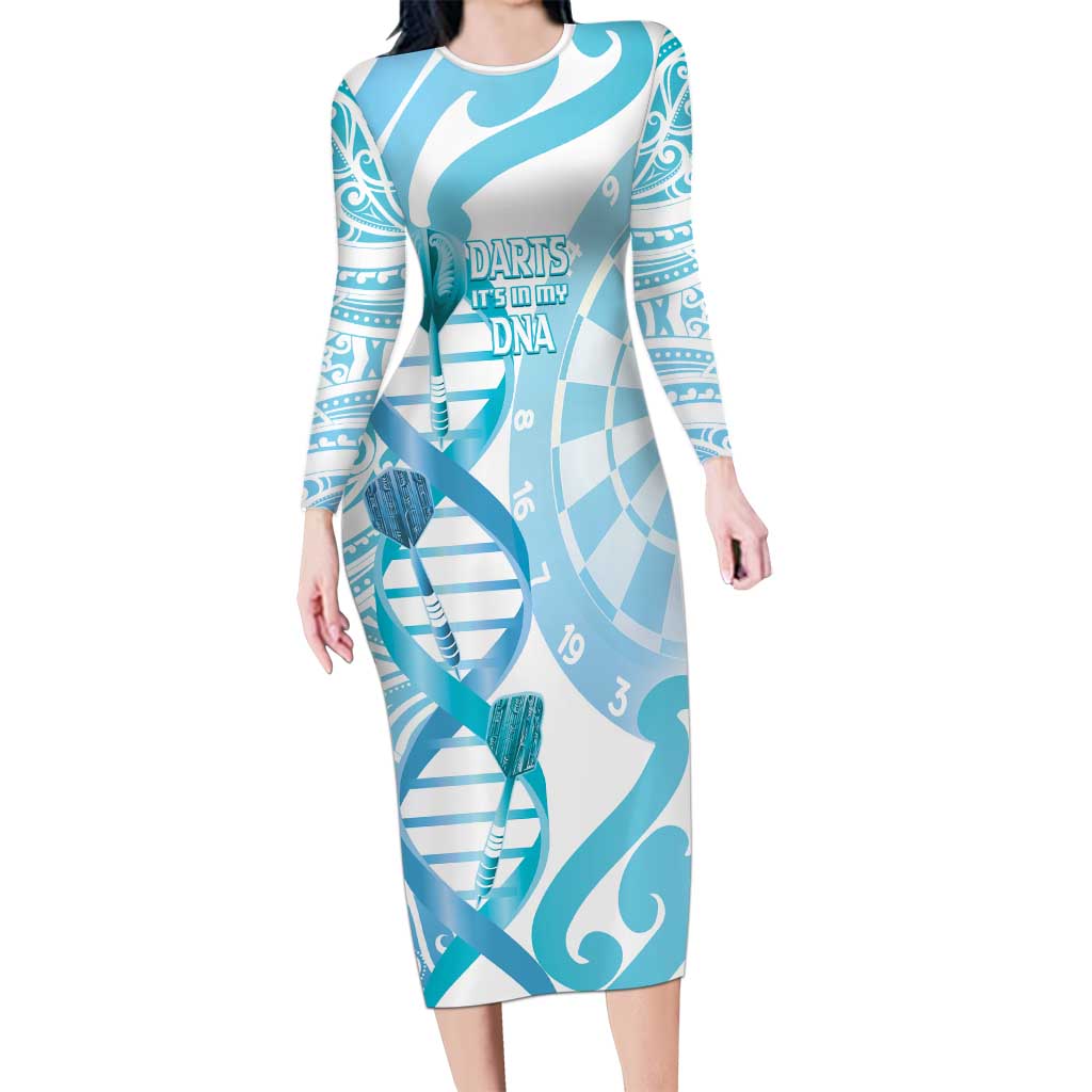 Personalised New Zealand Darts Long Sleeve Bodycon Dress Aotearoa Maori Its In My DNA White - Aussie Hoodie
