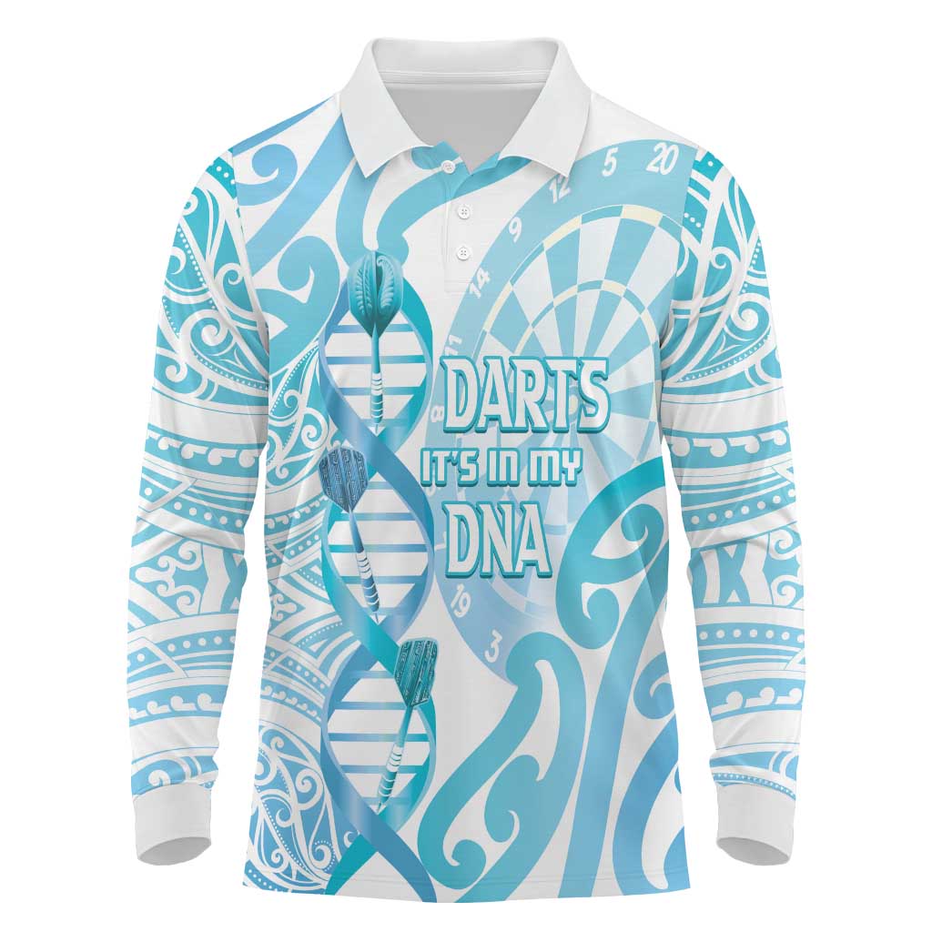 Personalised New Zealand Darts Long Sleeve Polo Shirt Aotearoa Maori Its In My DNA White - Aussie Hoodie