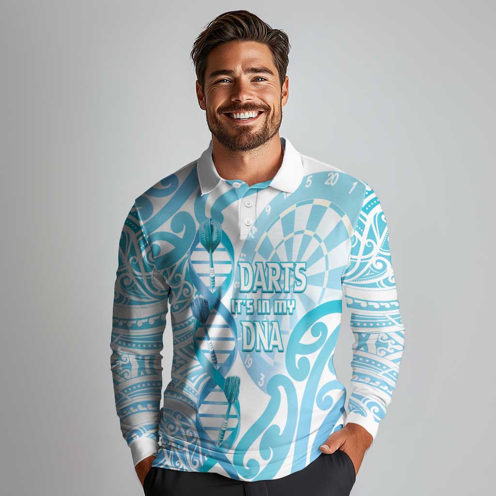 Personalised New Zealand Darts Long Sleeve Polo Shirt Aotearoa Maori Its In My DNA White - Aussie Hoodie