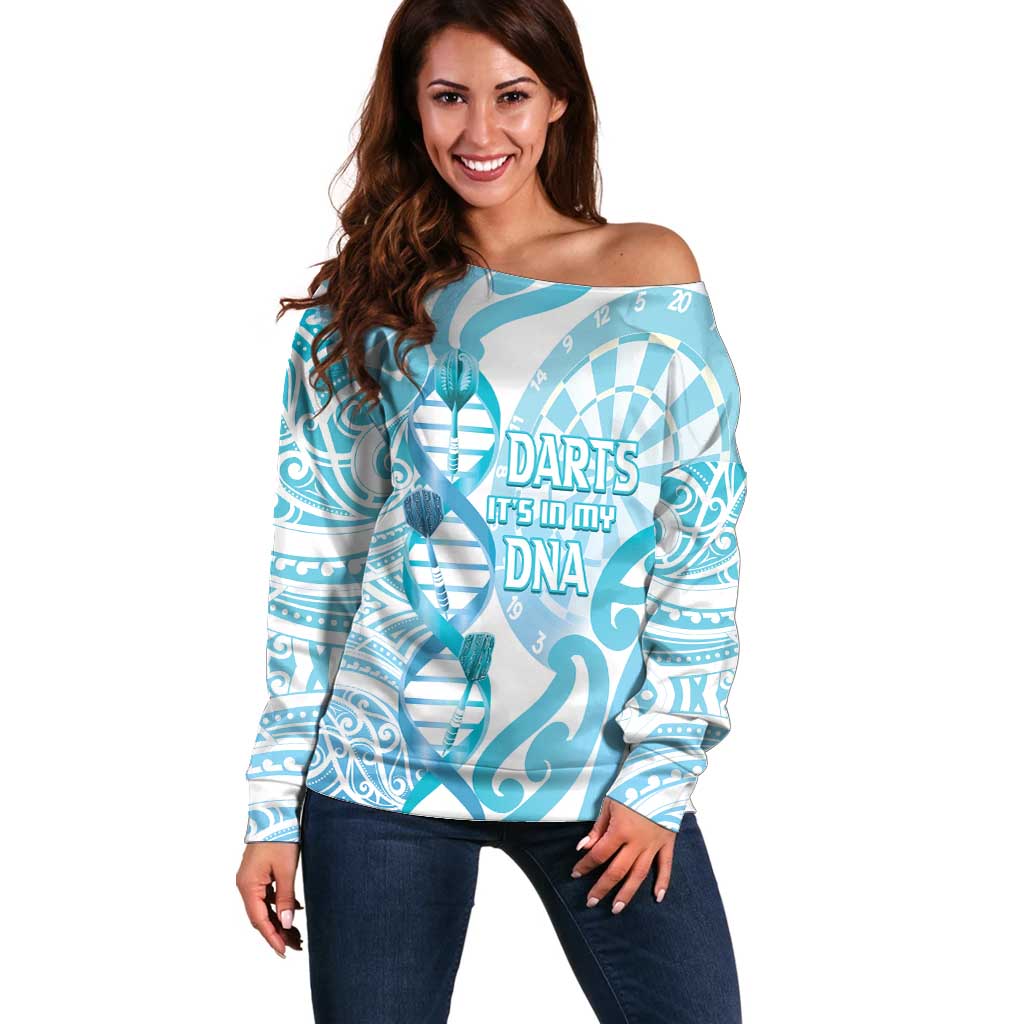 Personalised New Zealand Darts Off Shoulder Sweater Aotearoa Maori Its In My DNA White - Aussie Hoodie