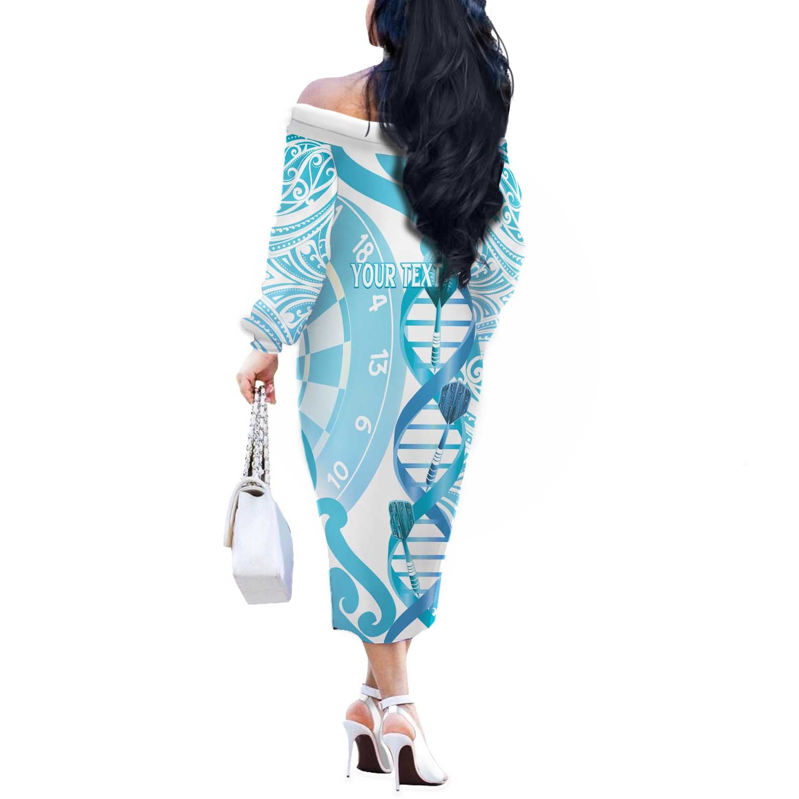 Personalised New Zealand Darts Off The Shoulder Long Sleeve Dress Aotearoa Maori Its In My DNA White - Aussie Hoodie