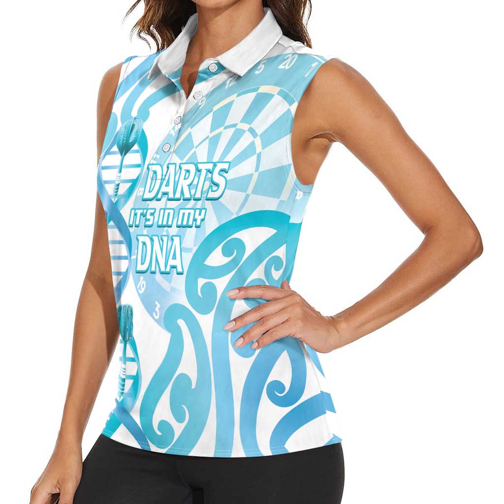 Personalised New Zealand Darts Women Sleeveless Polo Shirt Aotearoa Maori Its In My DNA White - Aussie Hoodie
