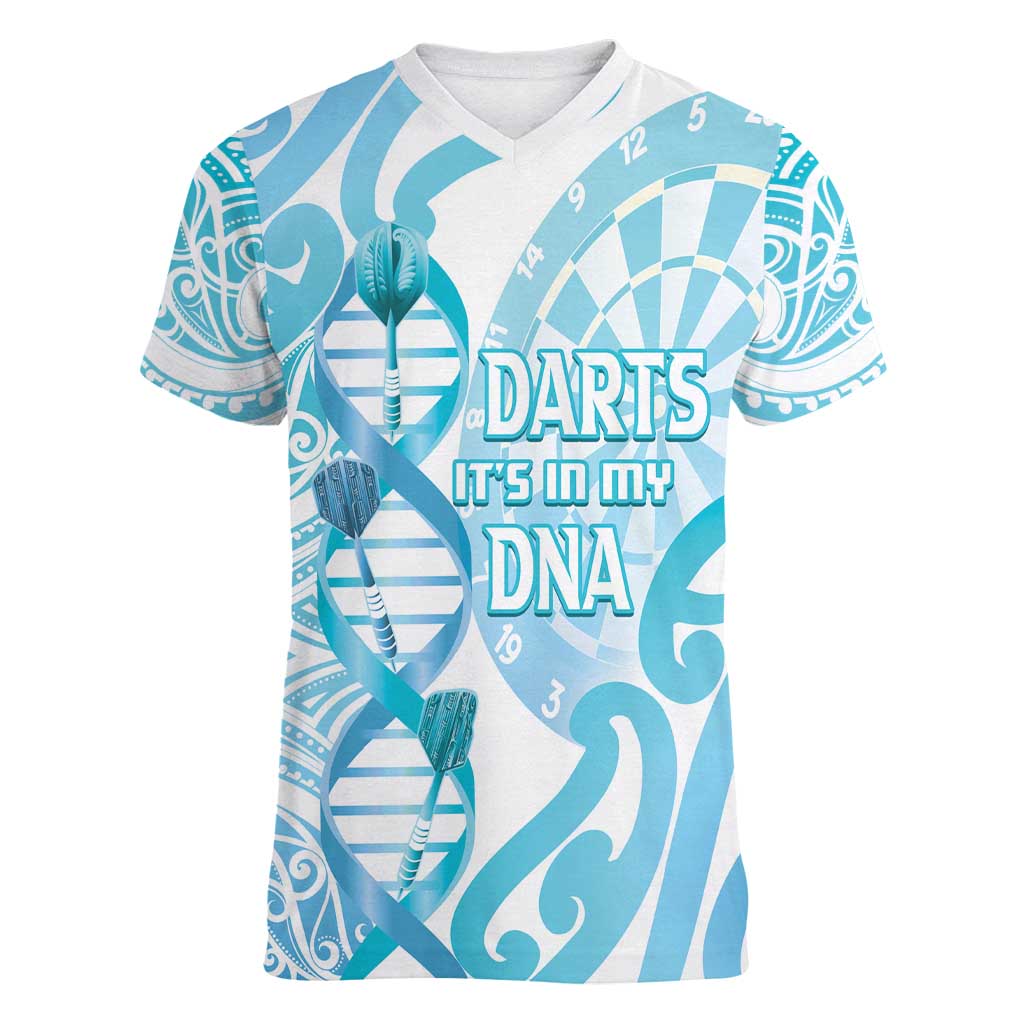 Personalised New Zealand Darts Women V-Neck T-Shirt Aotearoa Maori Its In My DNA White - Aussie Hoodie