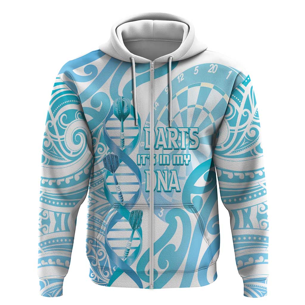 Personalised New Zealand Darts Zip Hoodie Aotearoa Maori Its In My DNA White - Aussie Hoodie